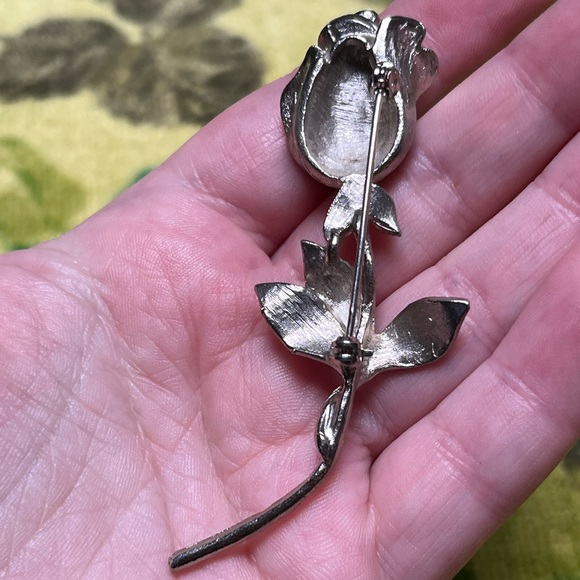 VTG Cottagecore Rose Floral Silver Tone Metal Costume Jewelry Brooch - Picture 4 of 5